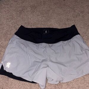 On Women's Athletic Shorts in Light Gray and Black